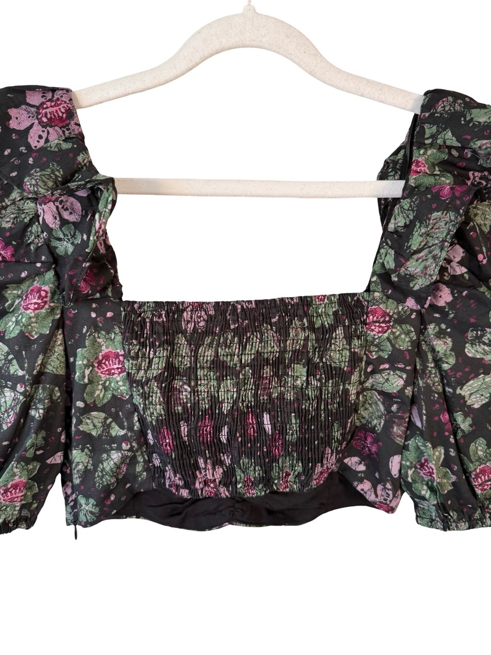 Zara Floral Puff-Sleeve Crop Top in Black and Green Size M Boho Festival - Picture 10 of 10
